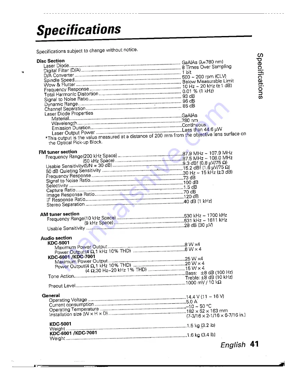 Kenwood KDC-5001 Instruction Manual Download Page 41