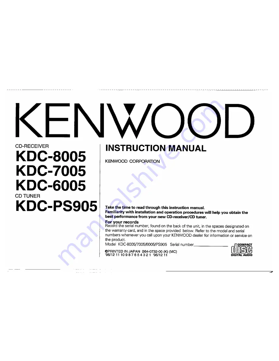 Kenwood KDC-6005 Instruction Manual Download Page 1