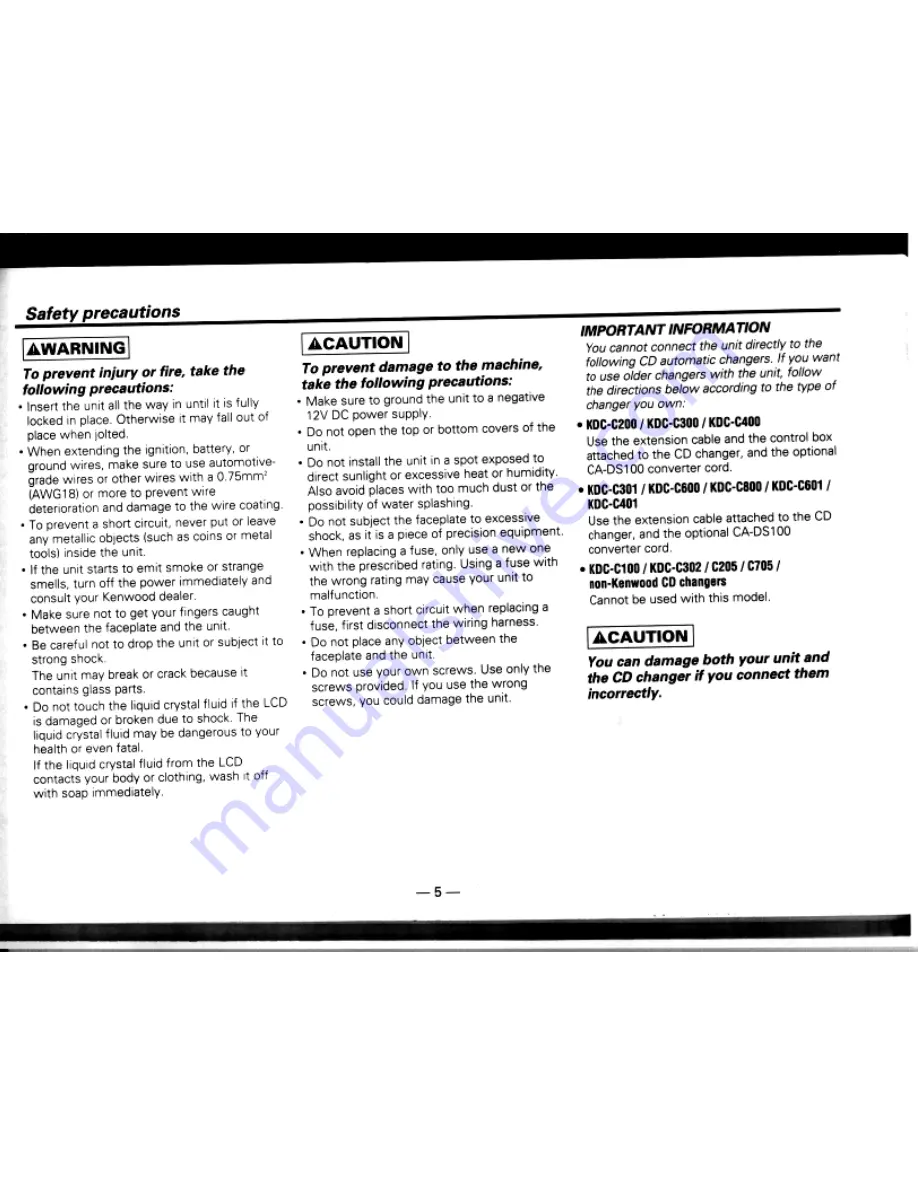 Kenwood KDC-7009 Instruction Manual Download Page 5