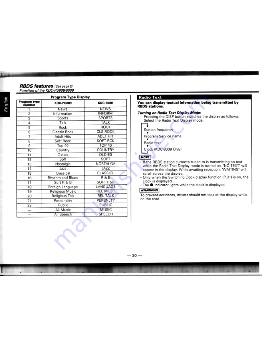 Kenwood KDC-7009 Instruction Manual Download Page 20