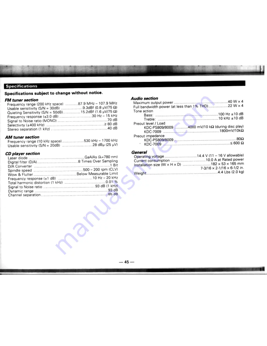 Kenwood KDC-7009 Instruction Manual Download Page 45