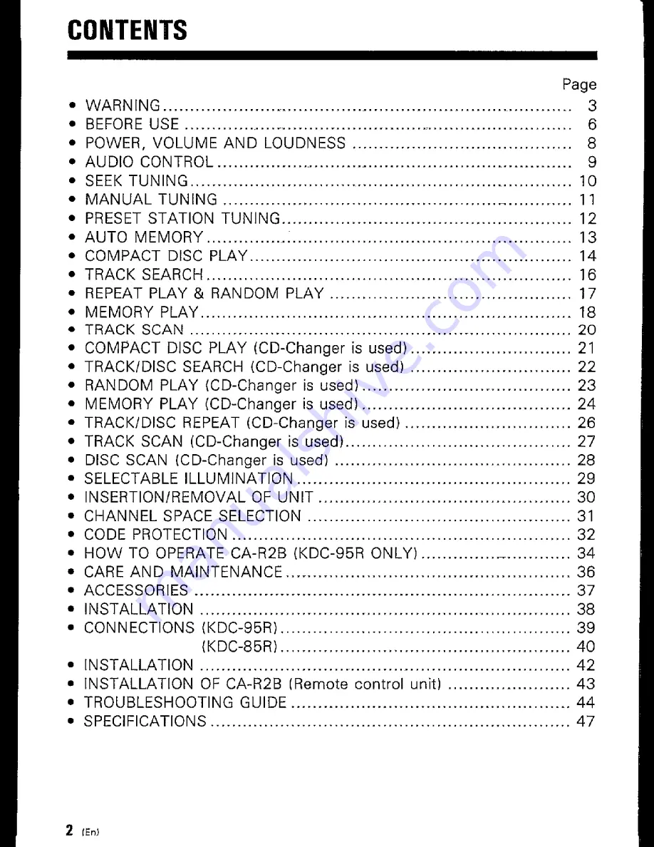 Kenwood KDC-85R Instruction Manual Download Page 2