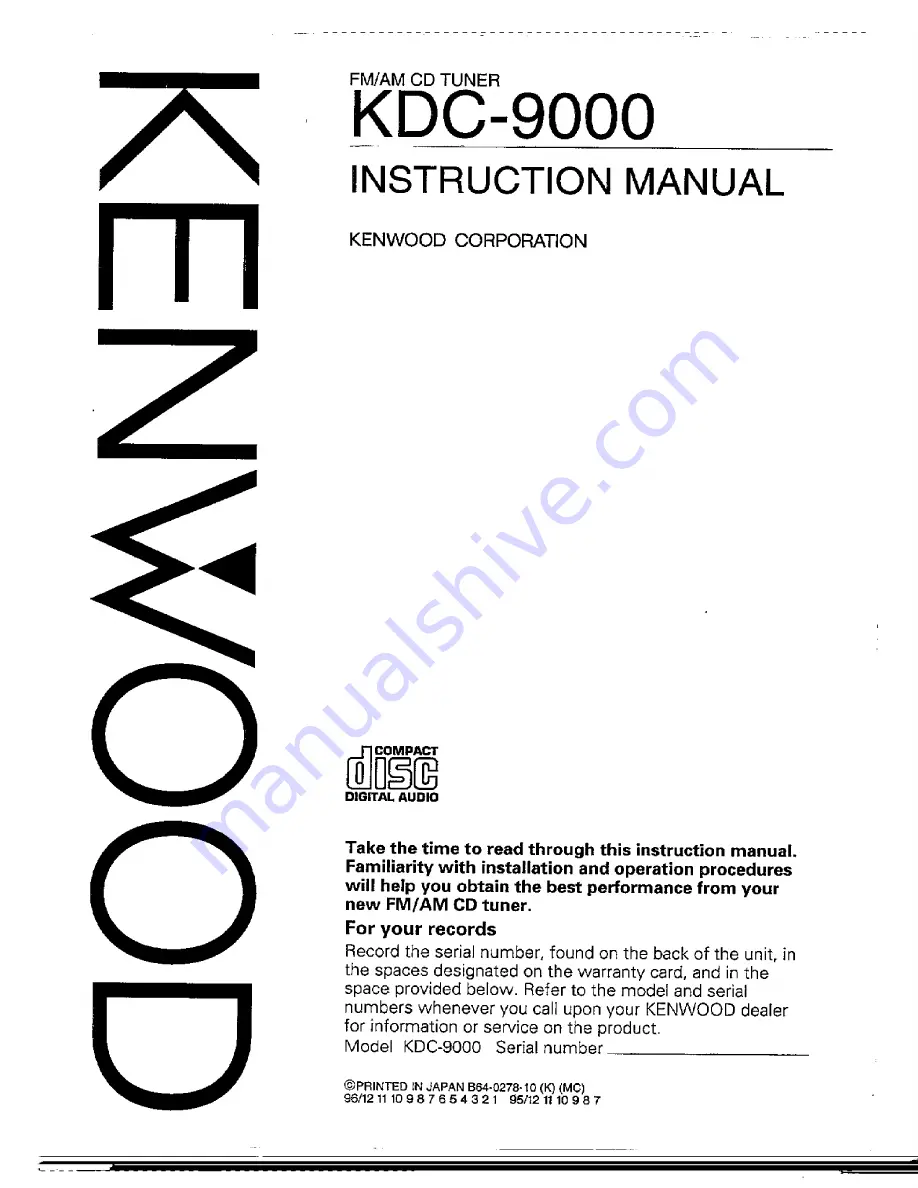 Kenwood KDC-9000 Instruction Manual Download Page 1