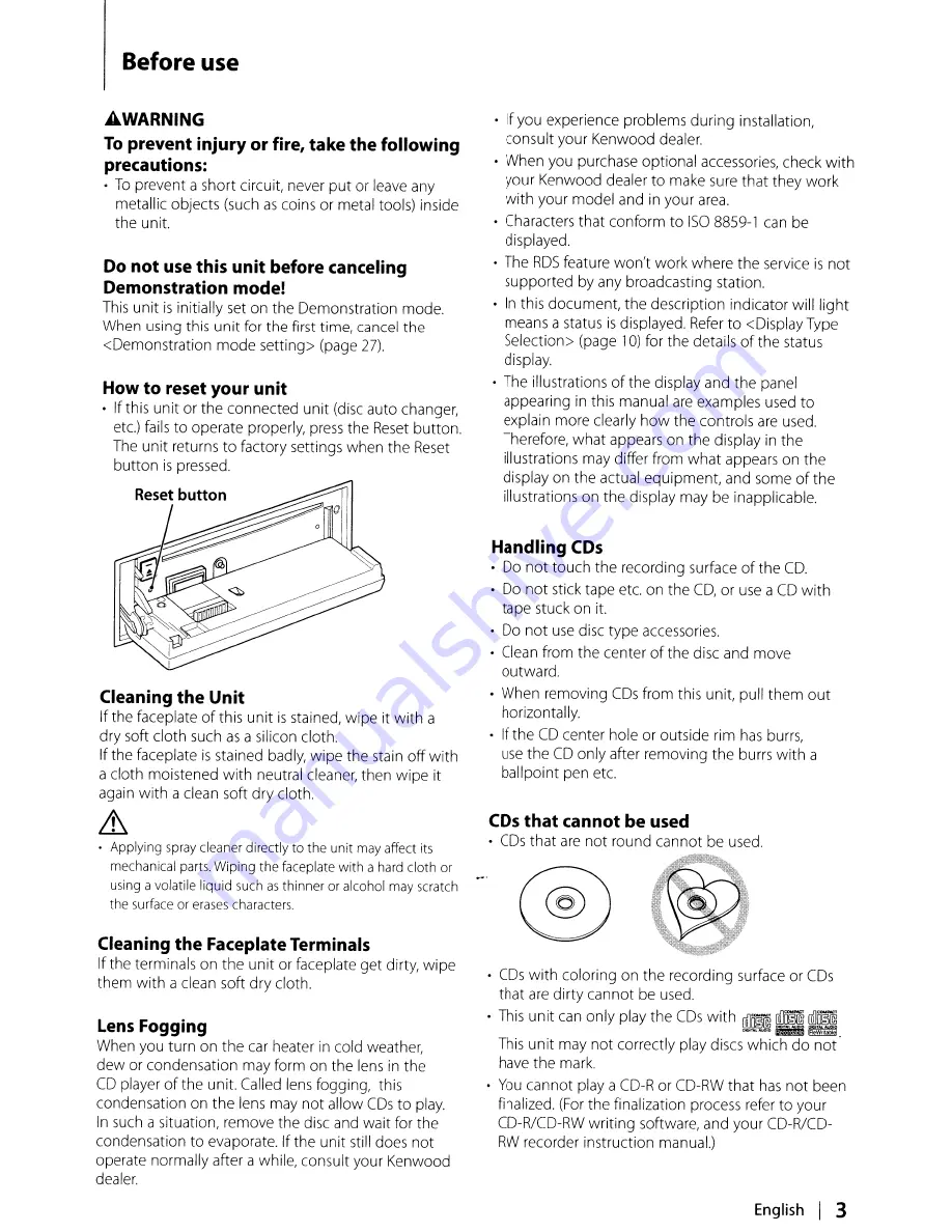 Kenwood KDC-HD942U Instruction Manual Download Page 3