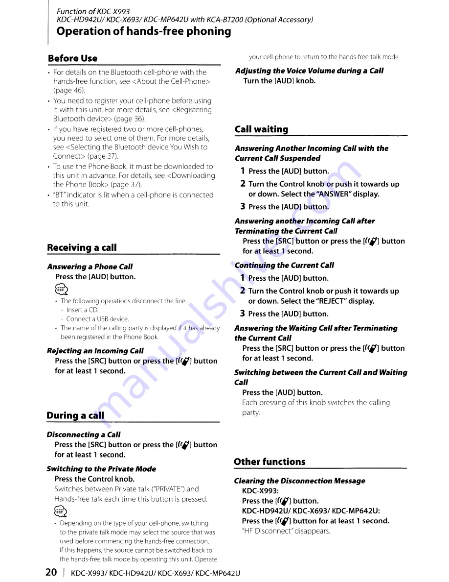 Kenwood KDC-HD942U Instruction Manual Download Page 20