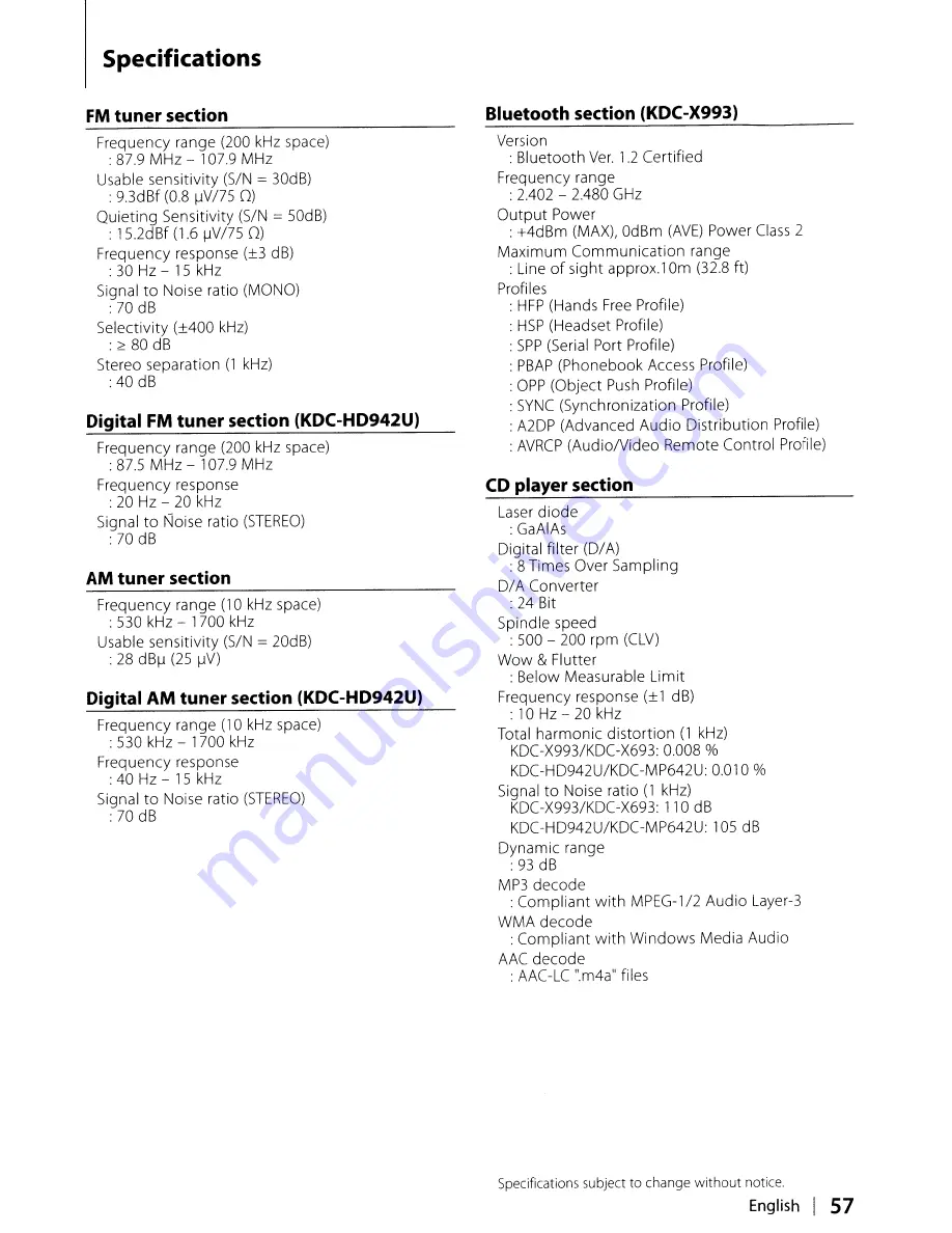 Kenwood KDC-HD942U Instruction Manual Download Page 57