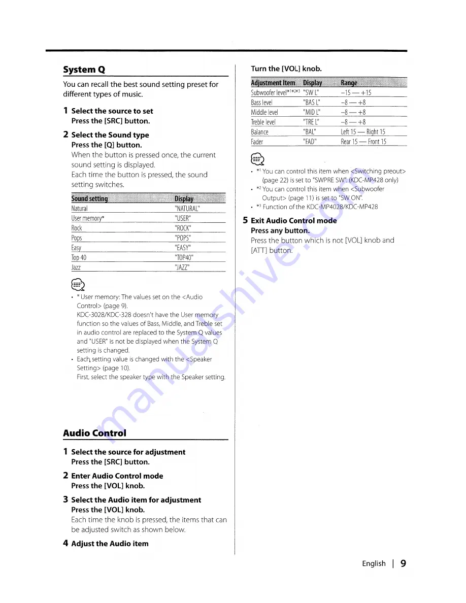 Kenwood KDC-MP3028 Скачать руководство пользователя страница 9