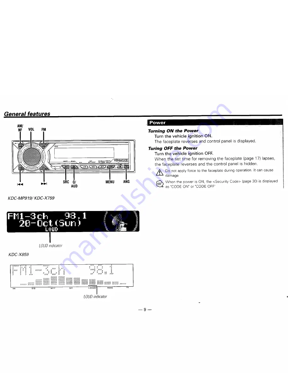 Kenwood KDC-MP919 Instruction Manual Download Page 9