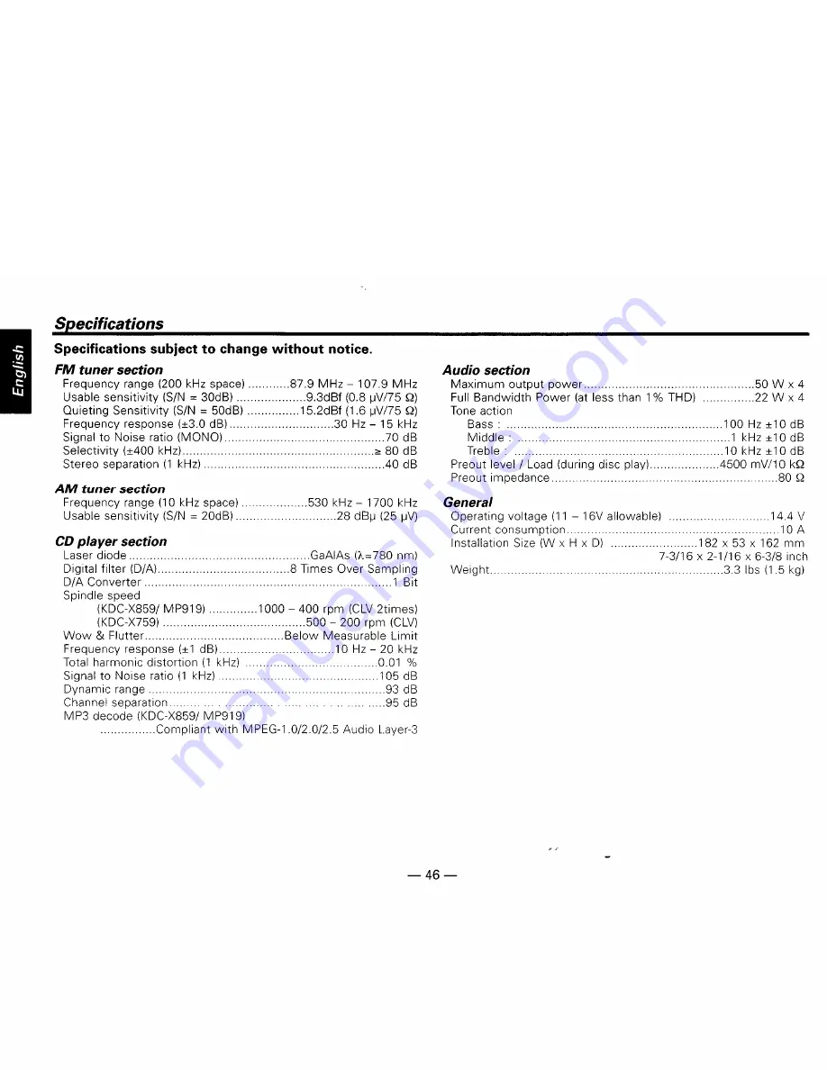 Kenwood KDC-MP919 Instruction Manual Download Page 46