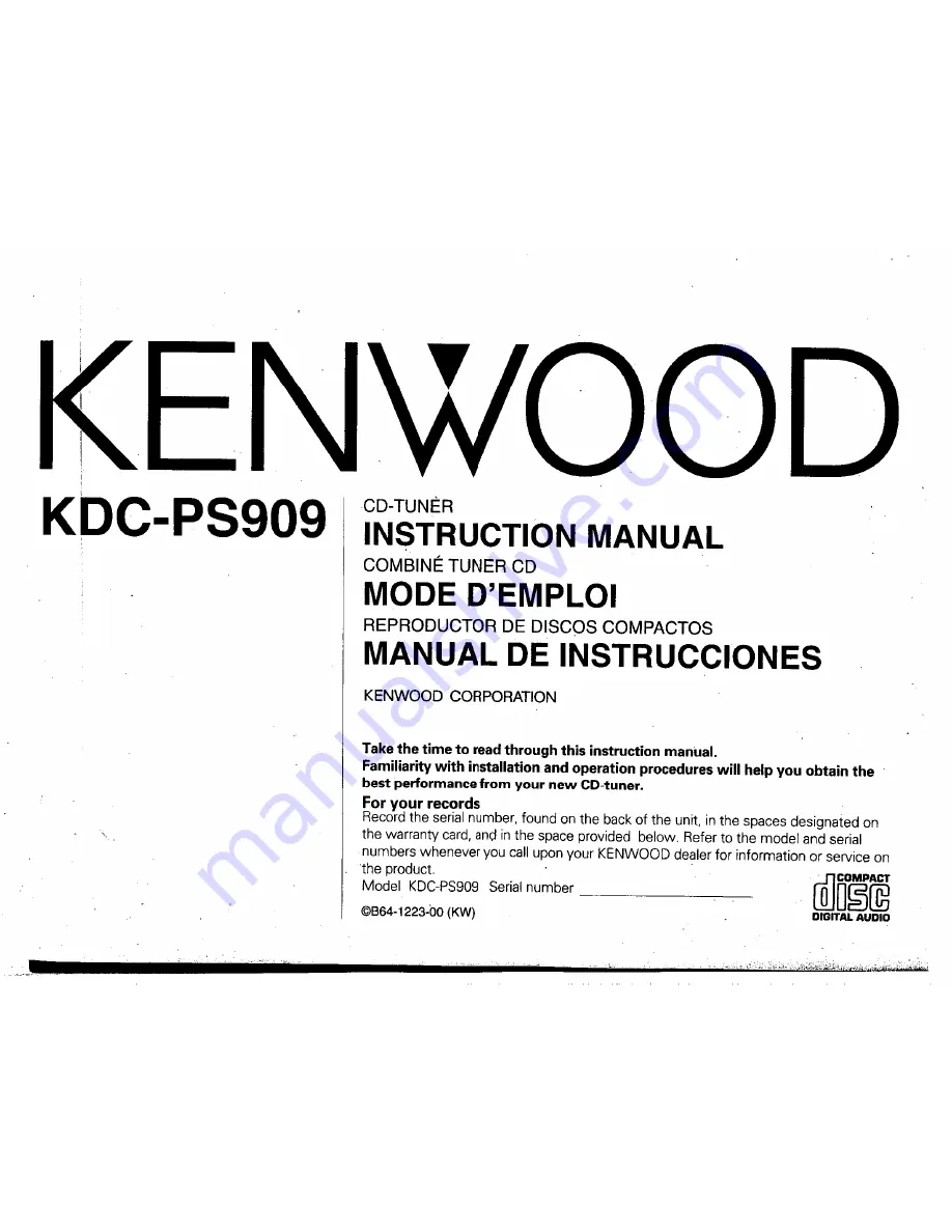 Kenwood KDC-PS909 Instruction Manual Download Page 1