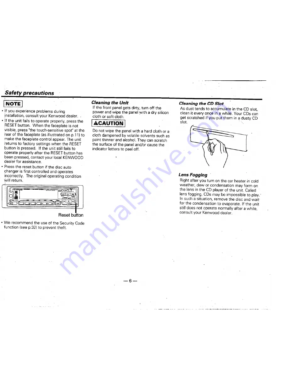 Kenwood KDC-PS909 Instruction Manual Download Page 6