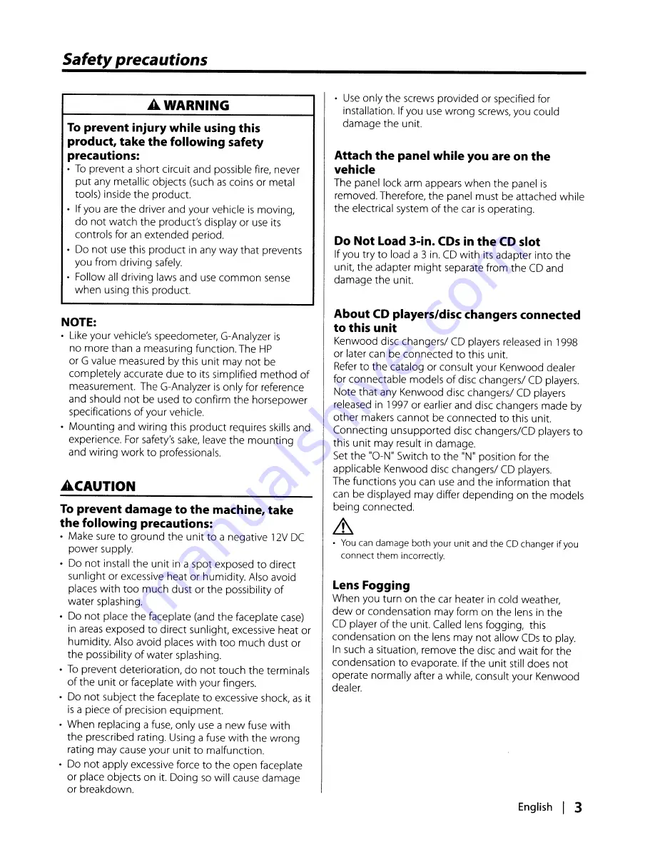 Kenwood KDC-X991 - Excelon CD Receiver Instruction Manual Download Page 3