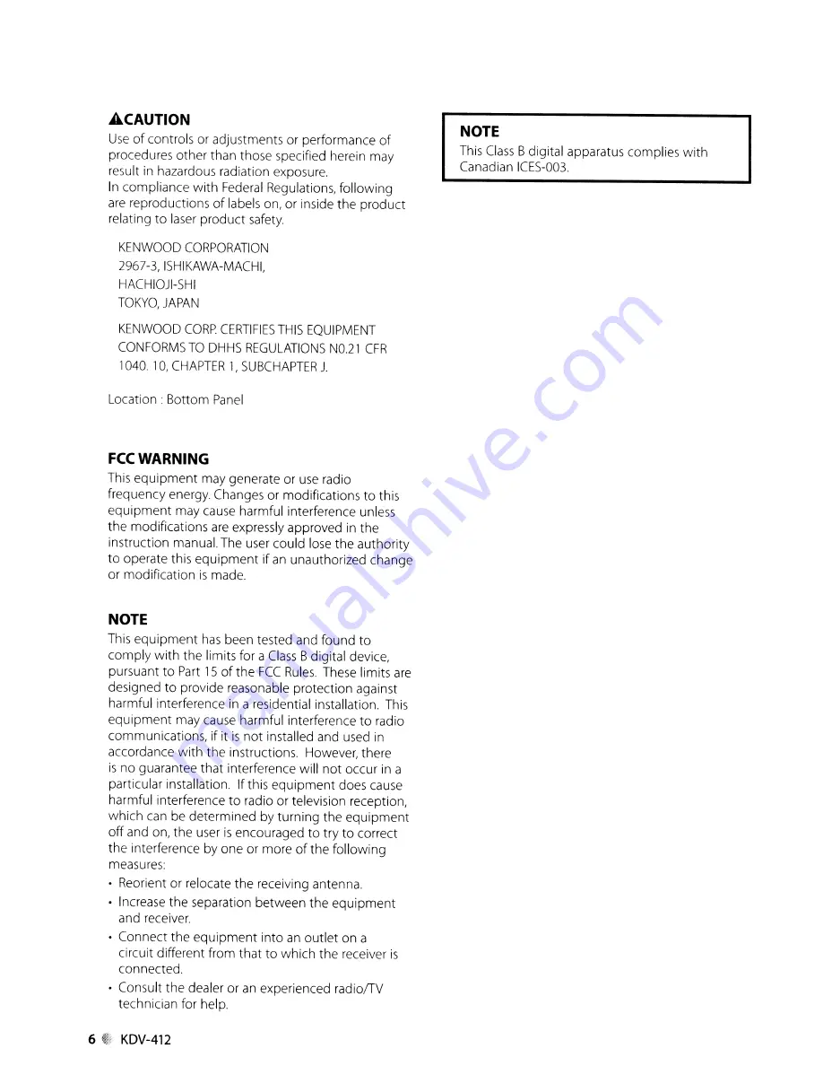 Kenwood KDV-412 Instruction Manual Download Page 6