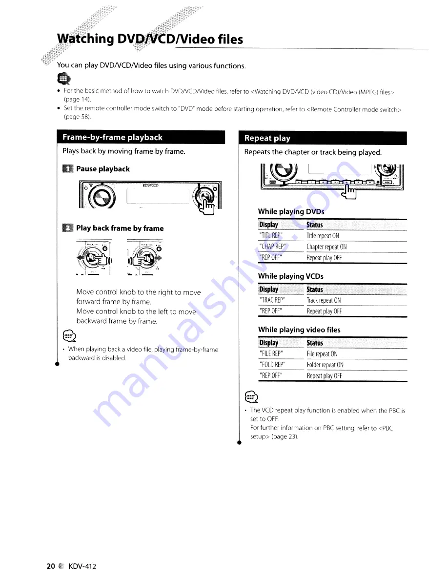 Kenwood KDV-412 Скачать руководство пользователя страница 20