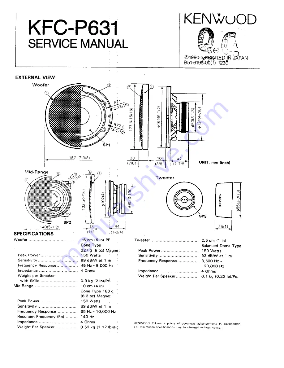 Kenwood KFC-P631 Servise Manual Download Page 1