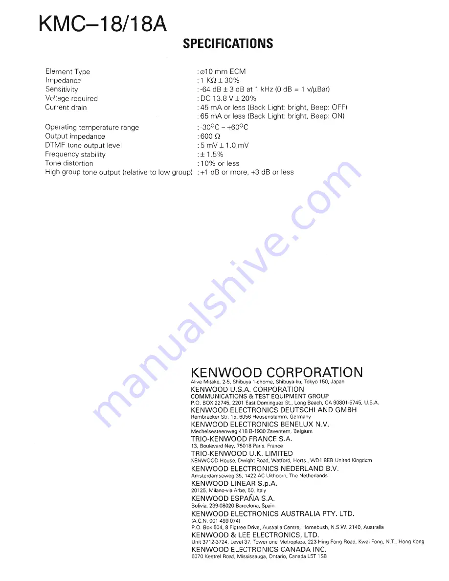 Kenwood KMC-18 Скачать руководство пользователя страница 12