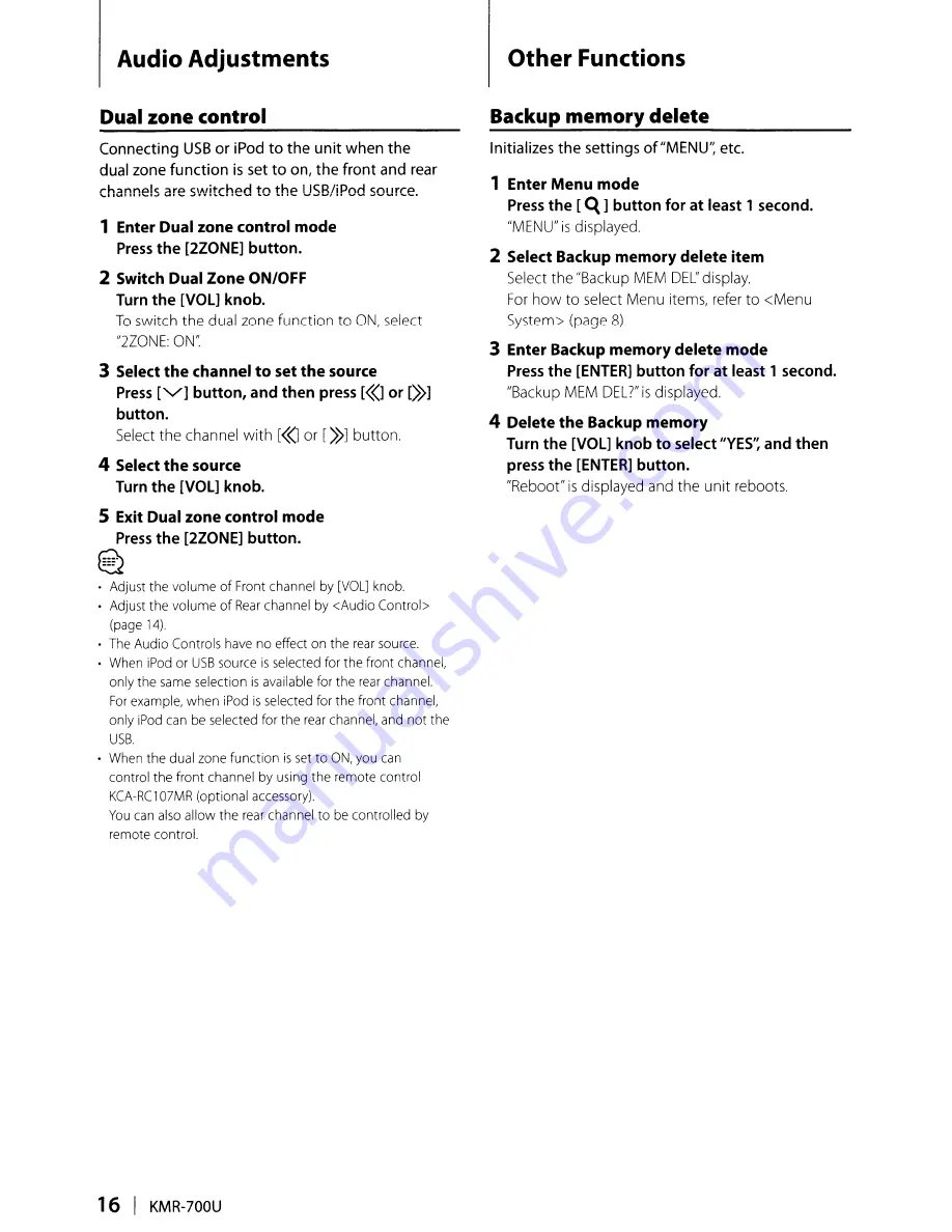 Kenwood KMR-700U - Radio / Digital Player Instruction Manual Download Page 16