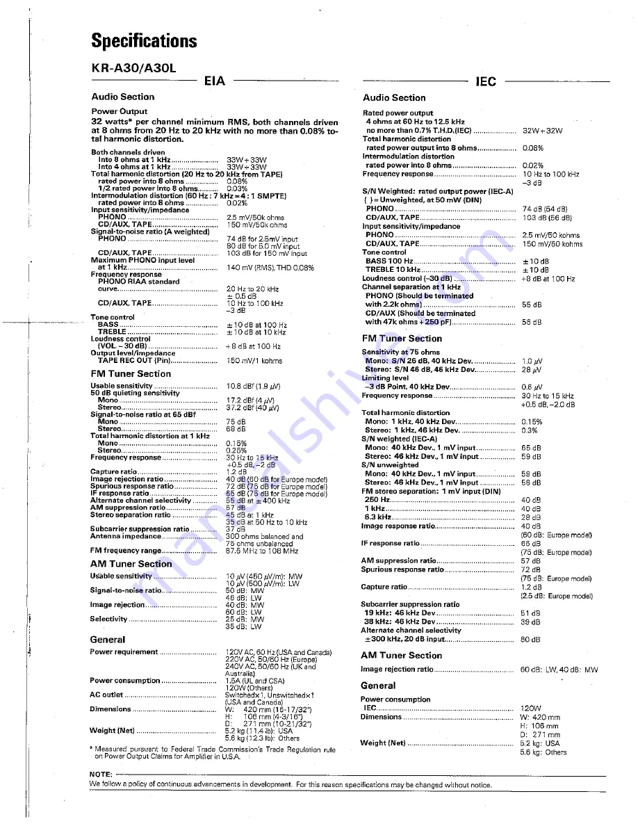 Kenwood KR-A30 Instruction Manual Download Page 11