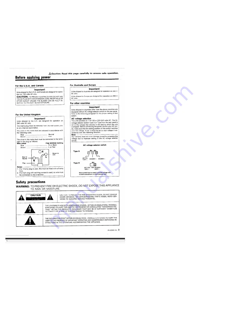 Kenwood KR-A5040 Скачать руководство пользователя страница 3