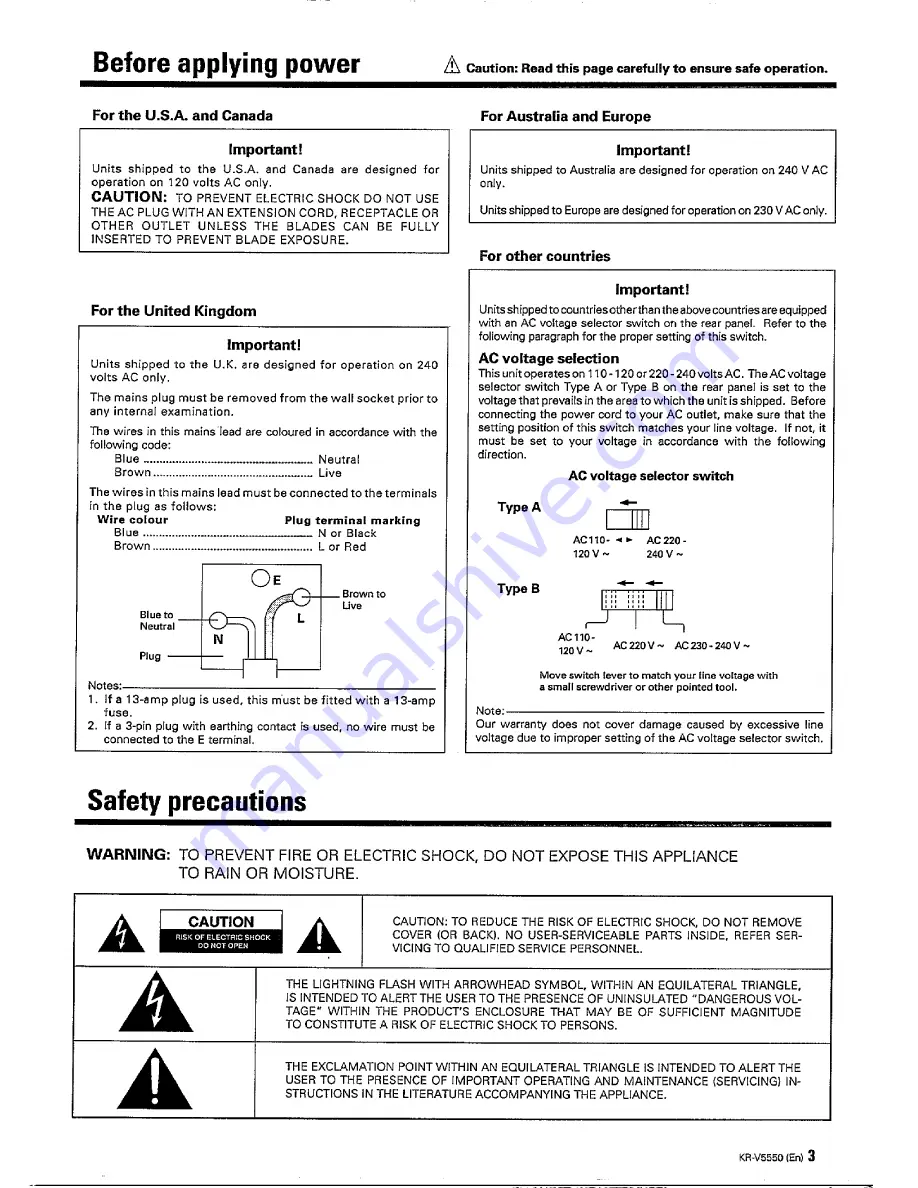 Kenwood KR-V5550 Instruction Manual Download Page 3