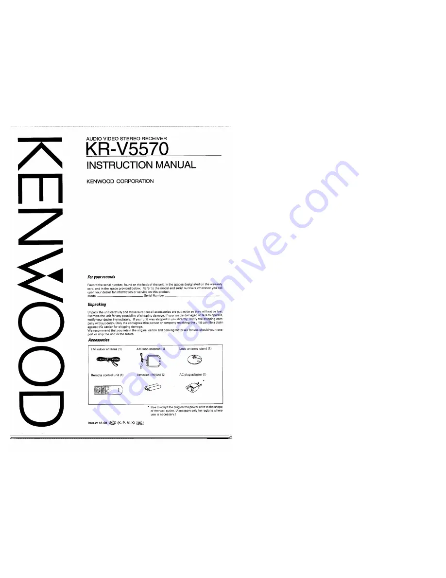 Kenwood KR-V5570 Instruction Manual Download Page 1