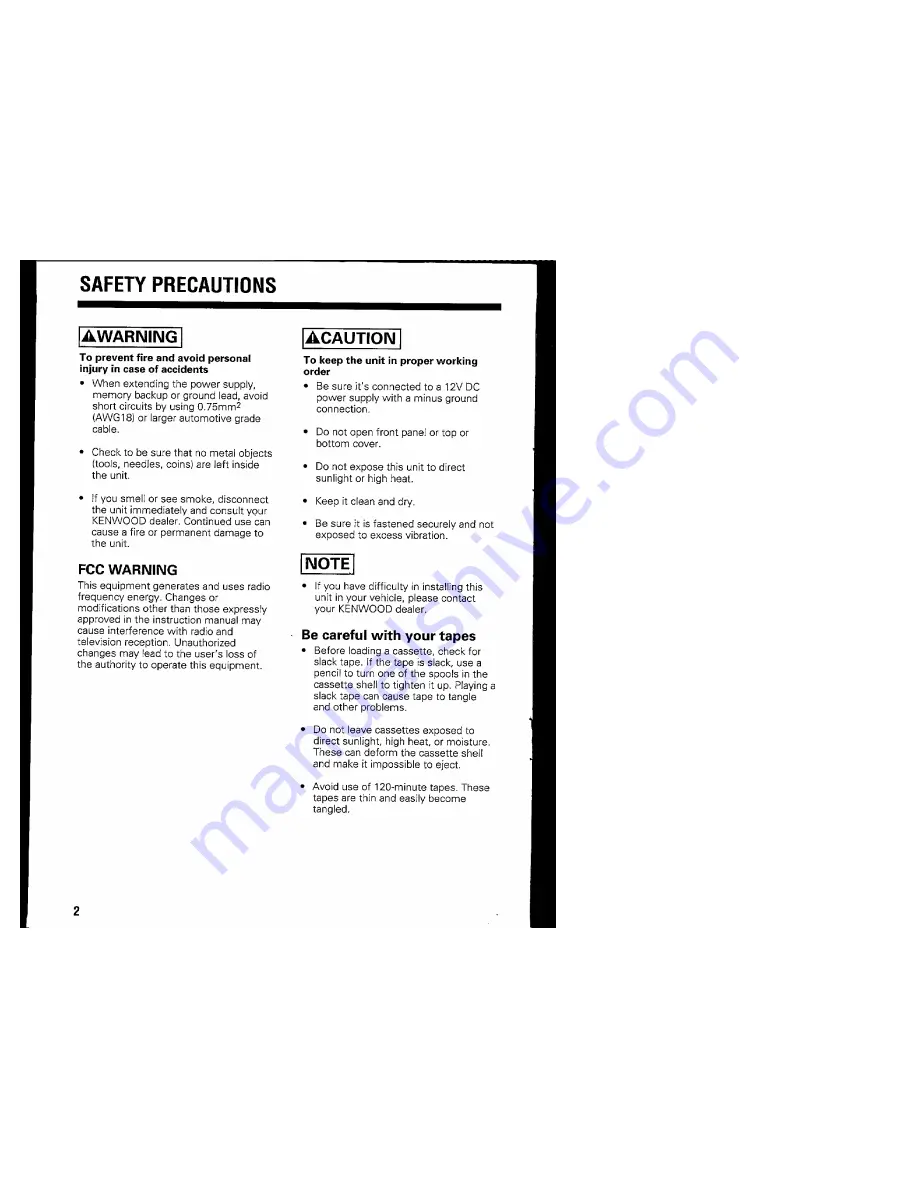 Kenwood KRC-160 Instruction Manual Download Page 2