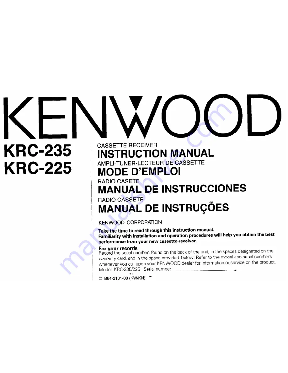 Kenwood KRC-225 Nstruction Manual Download Page 1