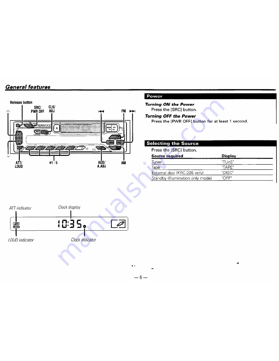 Kenwood KRC-225 Nstruction Manual Download Page 5