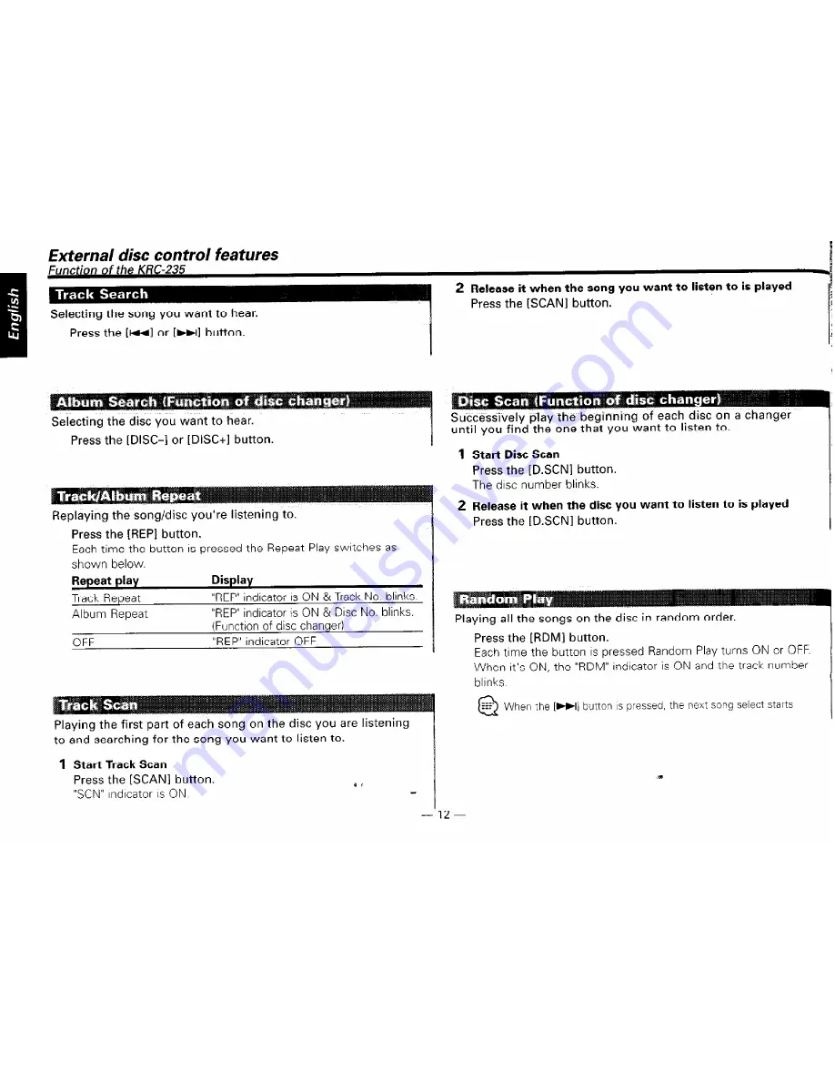 Kenwood KRC-225 Nstruction Manual Download Page 12