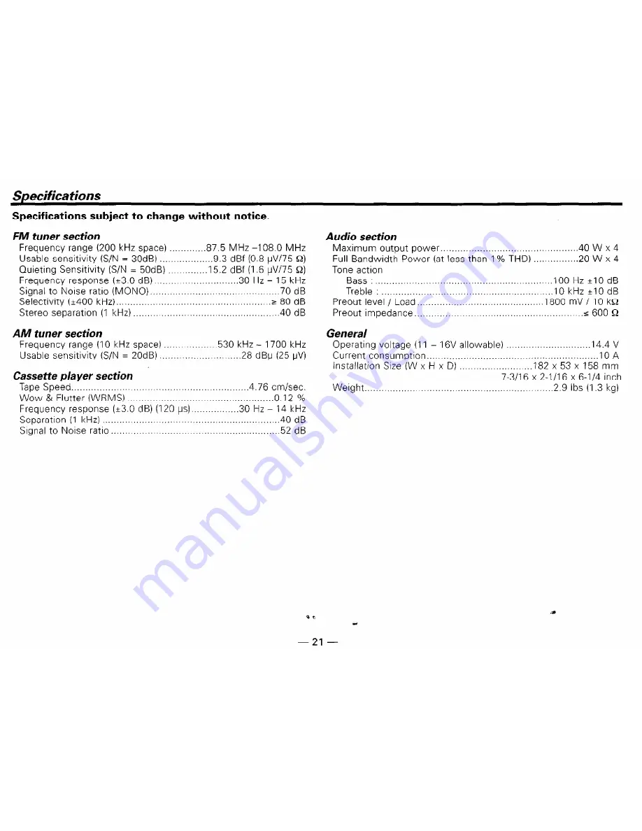 Kenwood KRC-225 Nstruction Manual Download Page 21