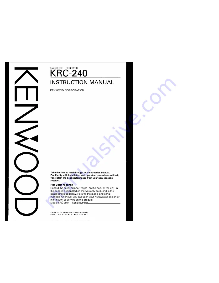 Kenwood KRC-240 Instruction Manual Download Page 1