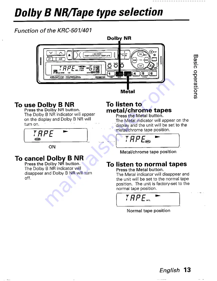 Kenwood KRC-301 Instruction Manual Download Page 13