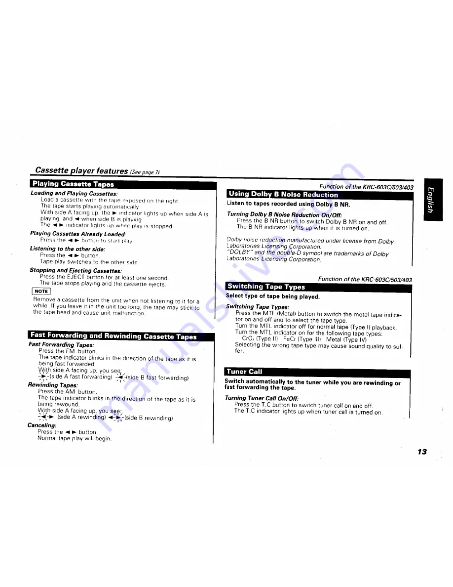 Kenwood KRC-403 Instruction Manual Download Page 13