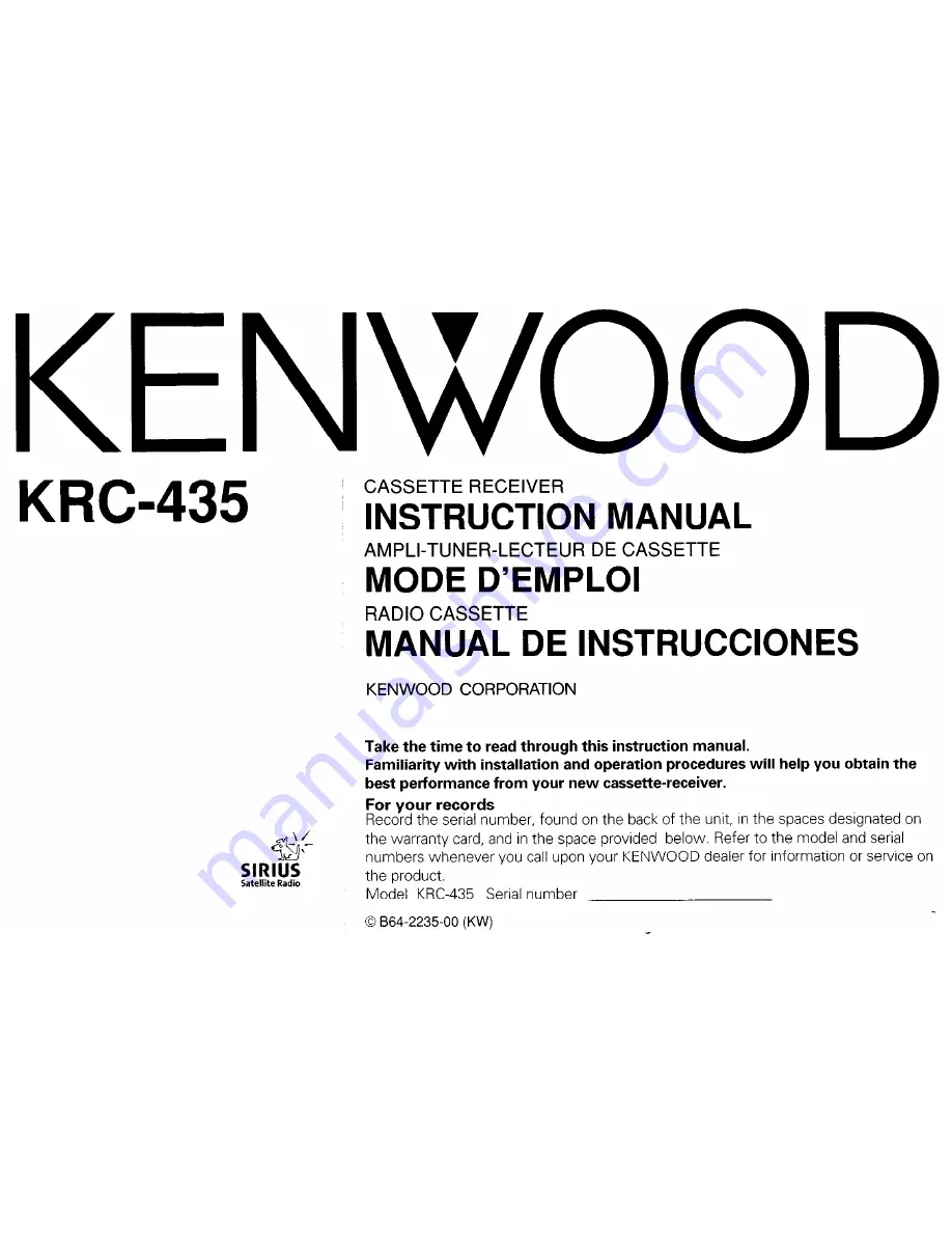 Kenwood KRC-435 Instruction Manual Download Page 1