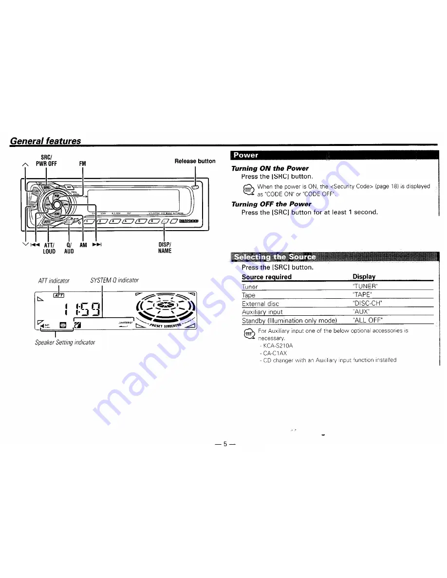 Kenwood KRC-435 Instruction Manual Download Page 5