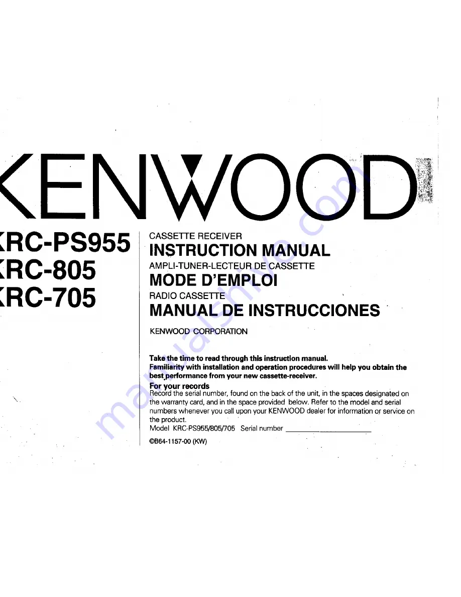 Kenwood KRC-705 Instruction Manual Download Page 1