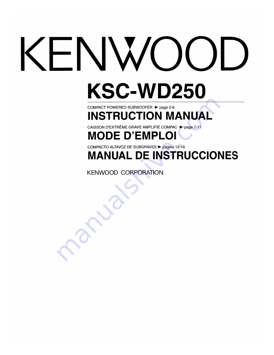 Kenwood KSC-WD250 Instruction Manual Download Page 1