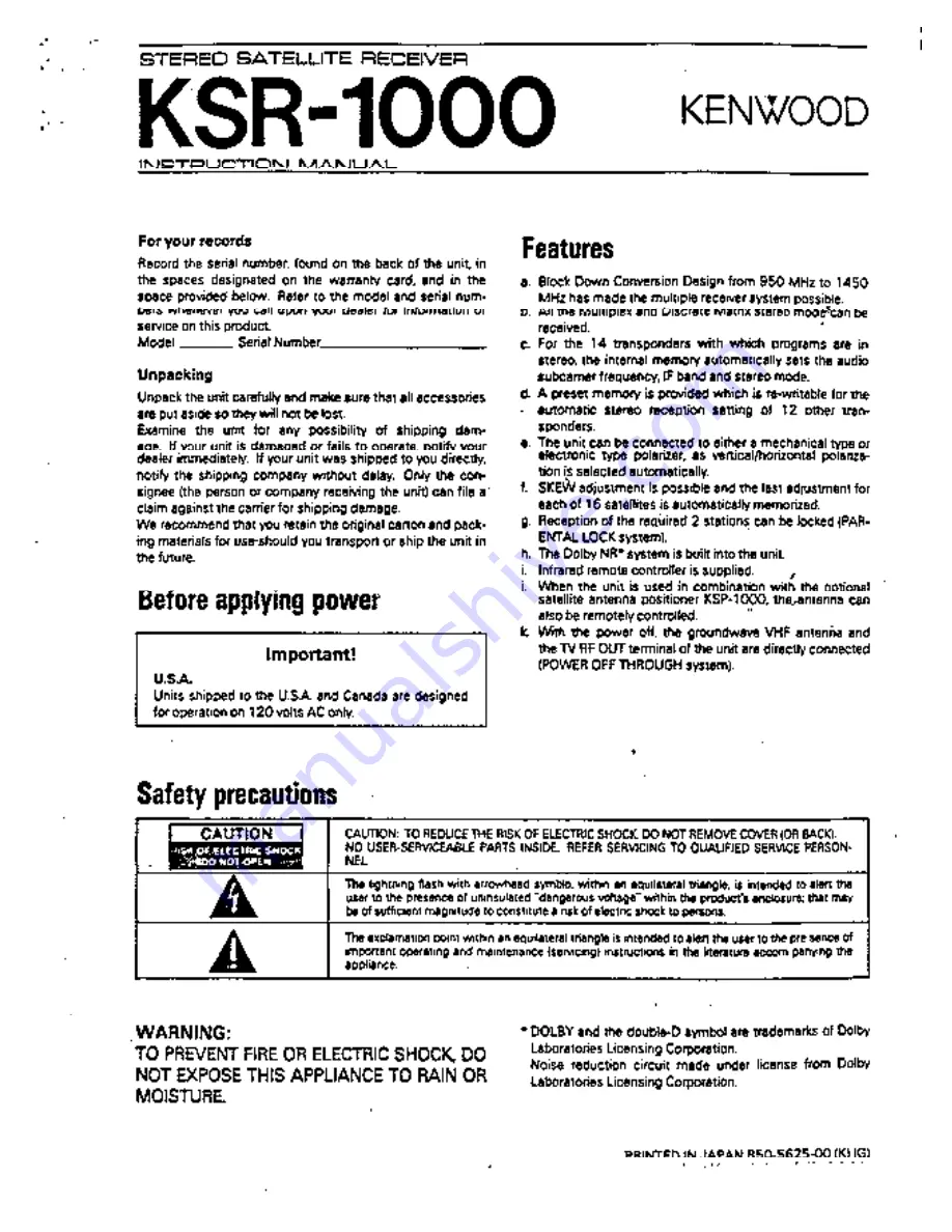 Kenwood KSR-1000 Instruction Manual Download Page 1