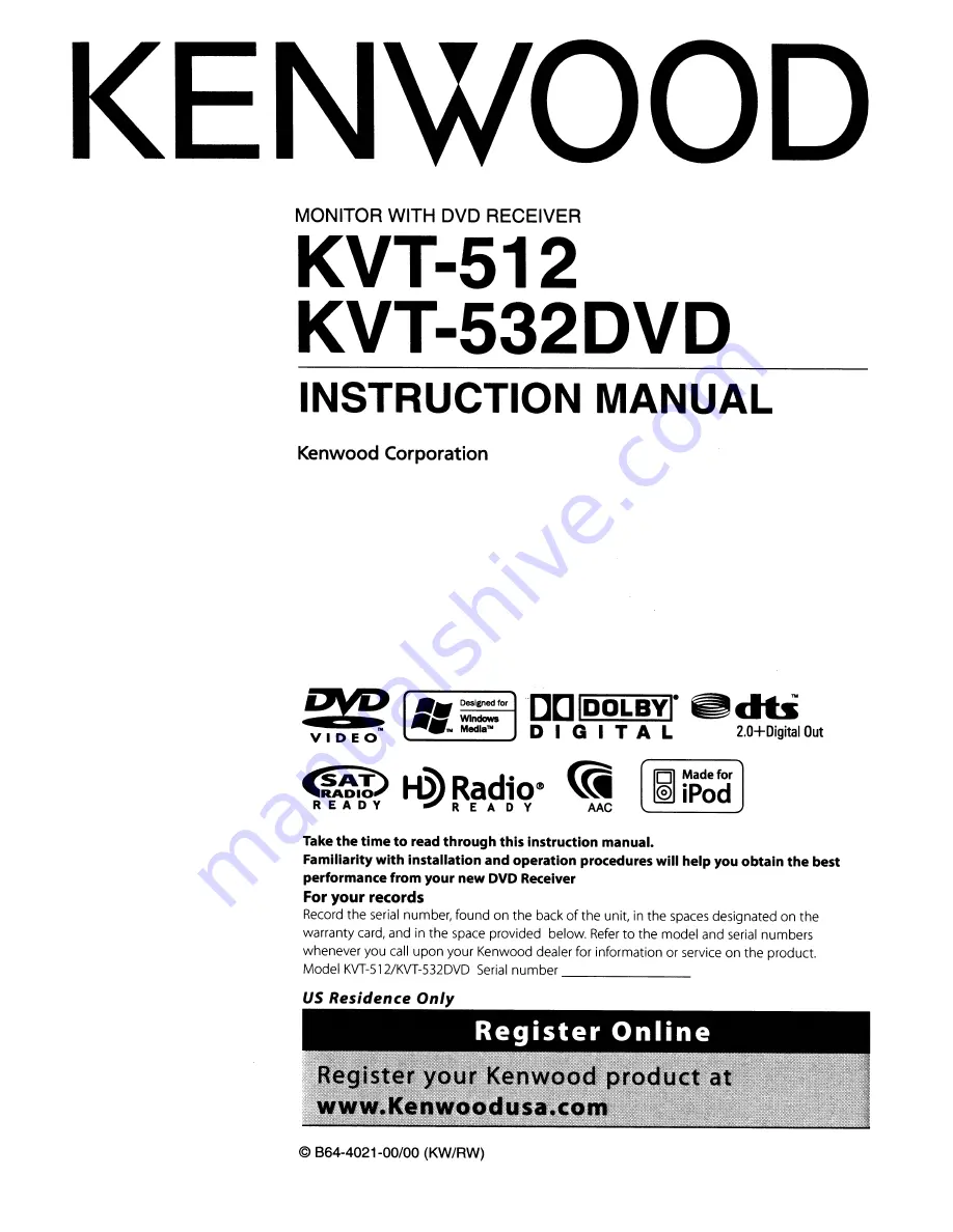 Kenwood KVT-512 Instruction Manual Download Page 1