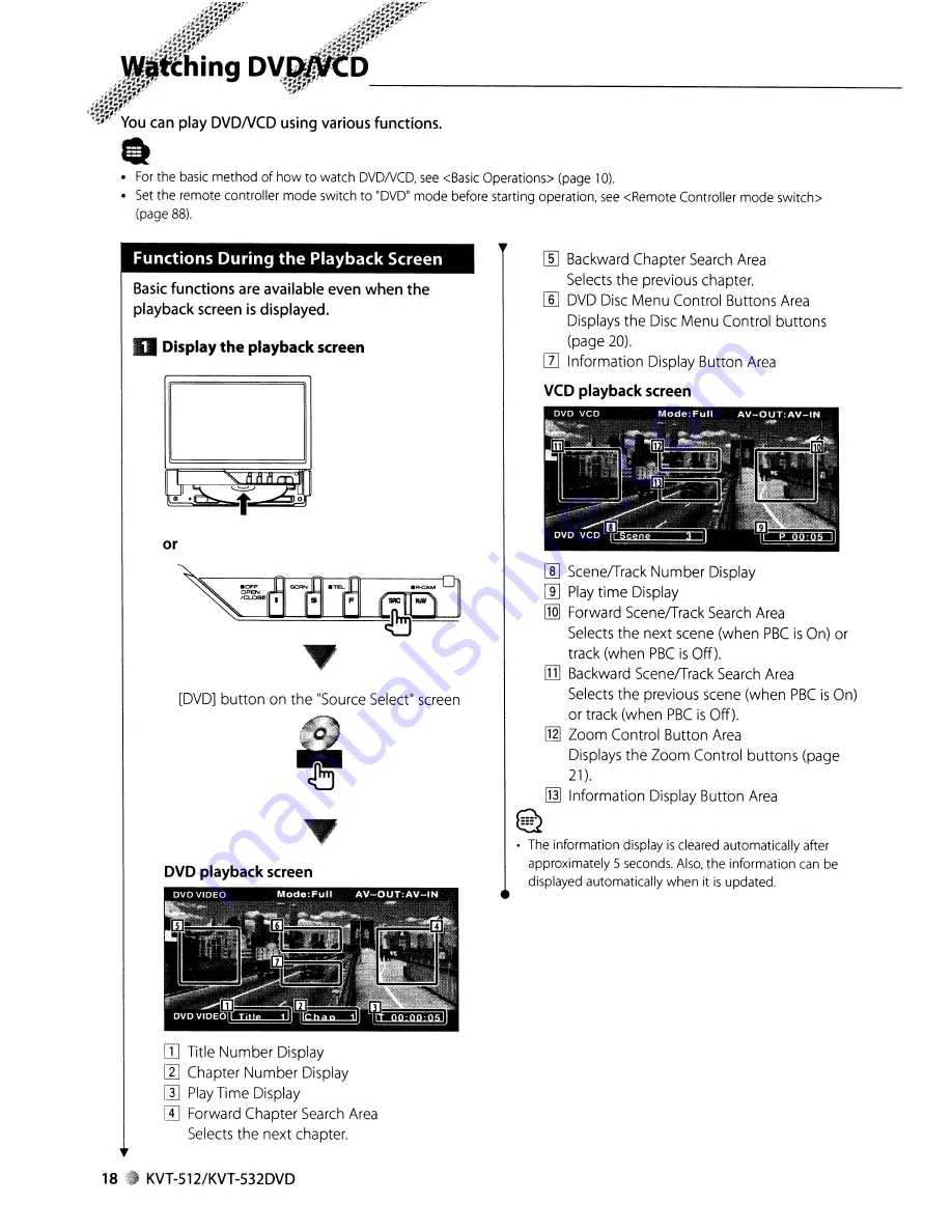 Kenwood KVT-512 Instruction Manual Download Page 18