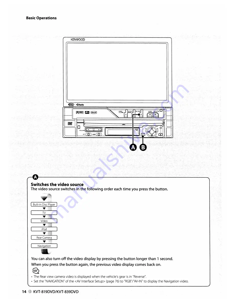 Kenwood KVT-819DVD Instruction Manual Download Page 14