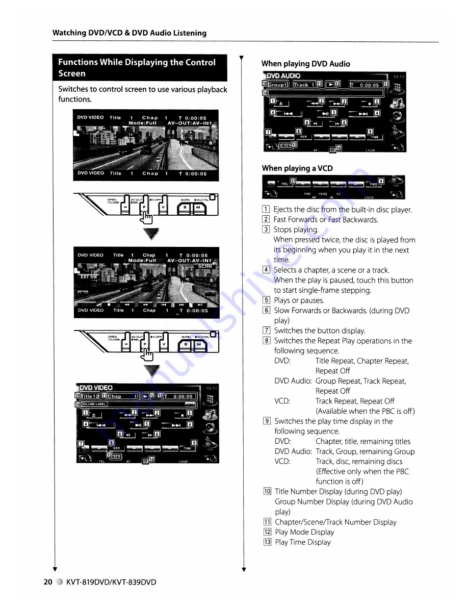 Kenwood KVT-819DVD Instruction Manual Download Page 20