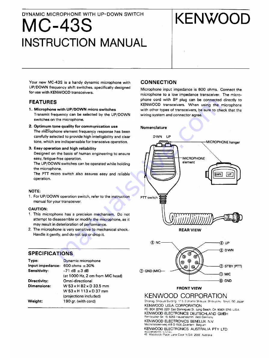 Kenwood MC-43S Instruction Manual Download Page 1