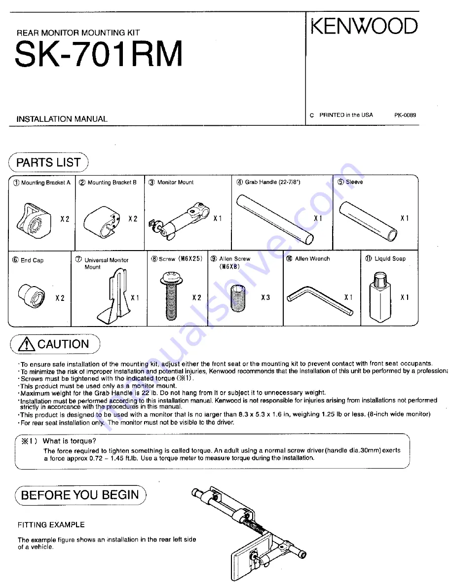 Kenwood SK-701RM Installation Manual Download Page 1