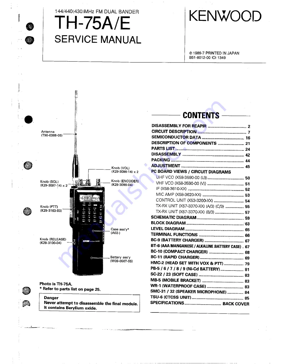 Kenwood TH-75A/E Service Manual Download Page 1