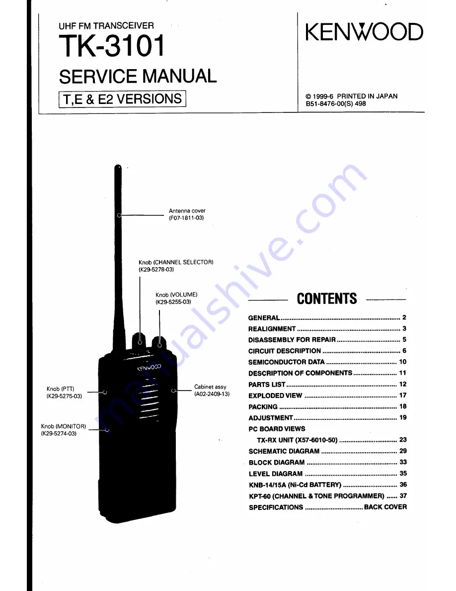 Kenwood TK-3101 (UHF) Скачать руководство пользователя страница 1