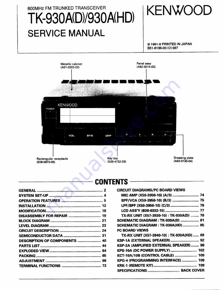 Kenwood TK-930A Service Manual Download Page 1