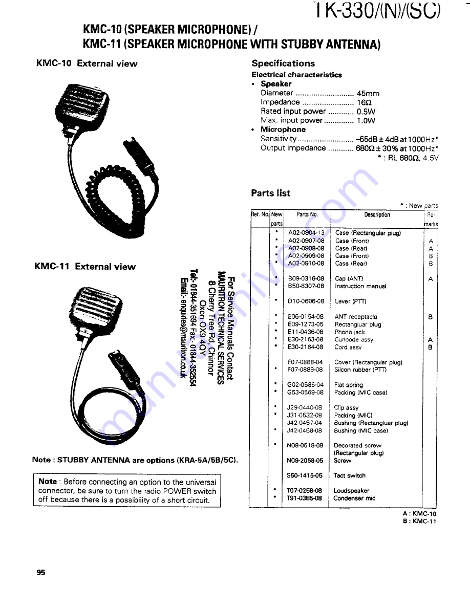 Kenwood TK330 Service Manual Download Page 94