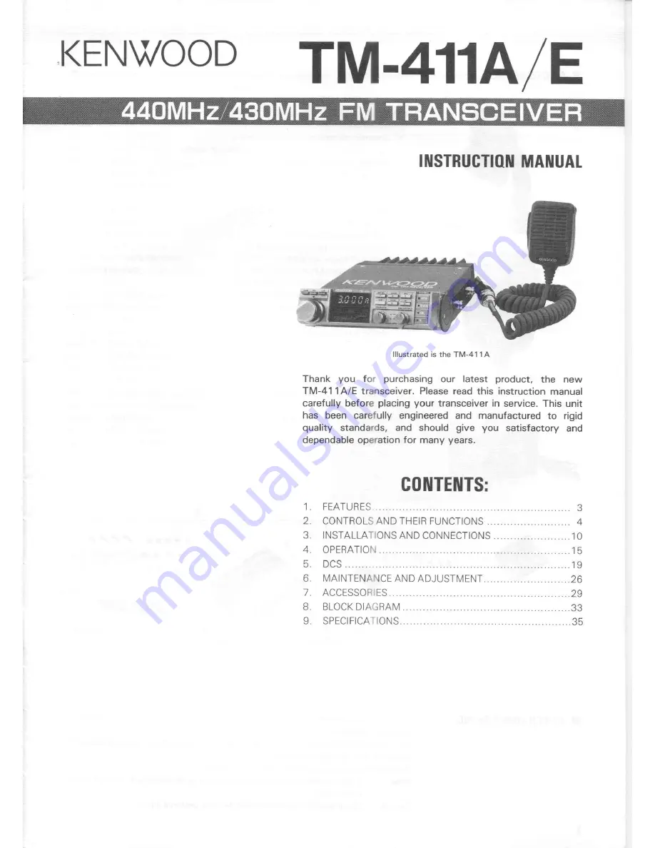 Kenwood TM-411A Скачать руководство пользователя страница 1