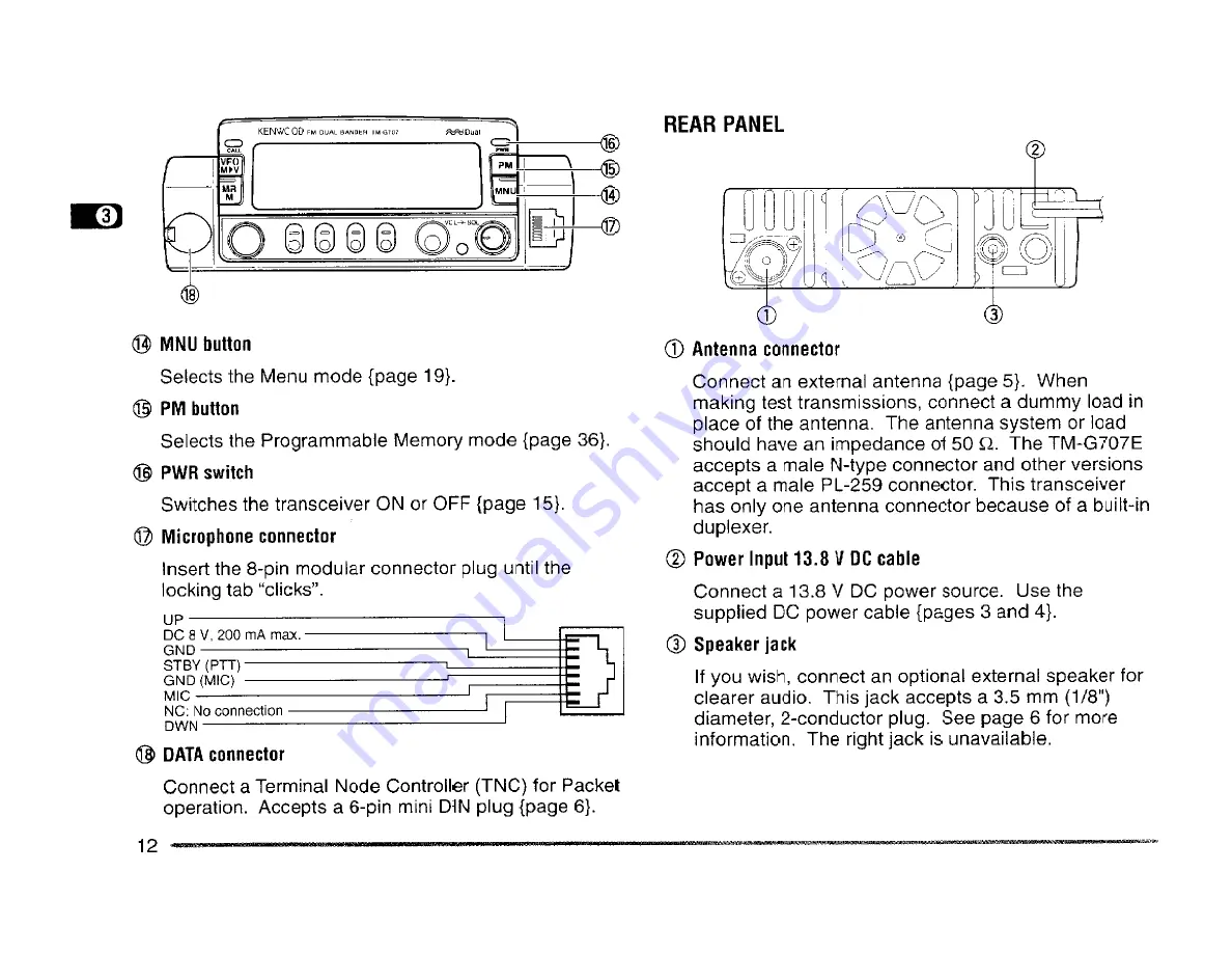 Kenwood TM-G707A Instruction Manual Download Page 18